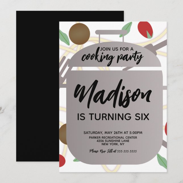Convite de aniversário de Cozinhar para massas (Frente/Verso)