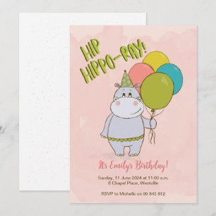 Convite de Aniversário de criança Hip Hippo-Ray