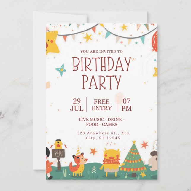 Convite de Aniversário de Crianças — Animais Capri (Frente)