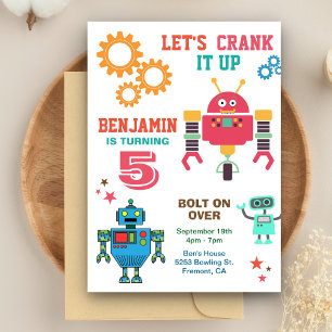 Convite de Aniversário de Crianças com Robôs Color
