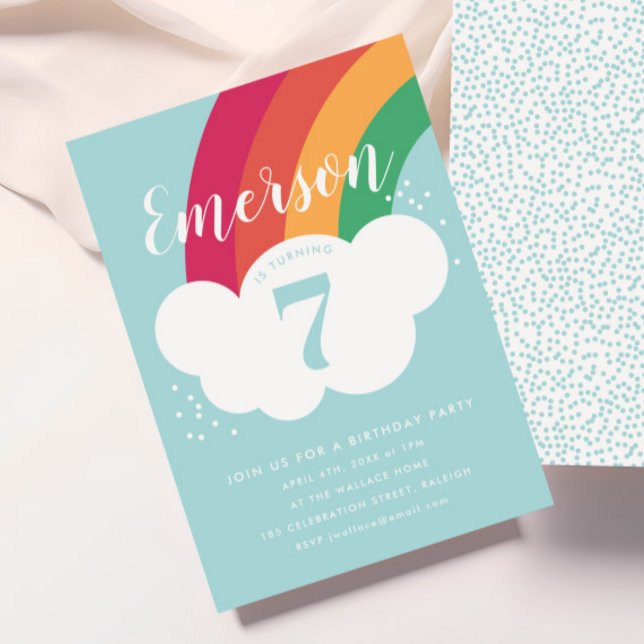 Convite de aniversário de crianças da nuvem do arc (Kids Rainbow Birthday Party Invitations.)