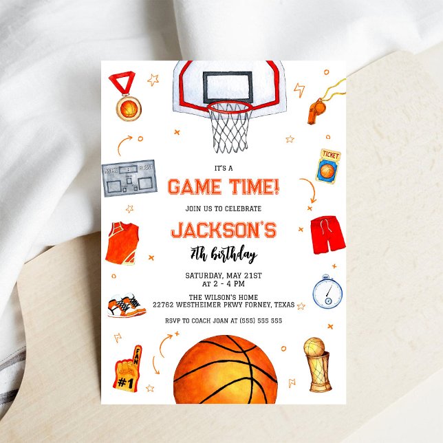 Convite de Aniversário de Crianças de Basquetebol  (Criador carregado)