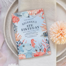 Convite de Aniversário de Crianças Debaixo do Mar