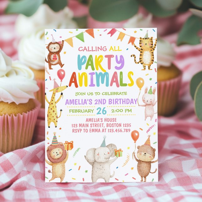 Convite de Aniversário de Crianças Festa dos Anima (Criador carregado)
