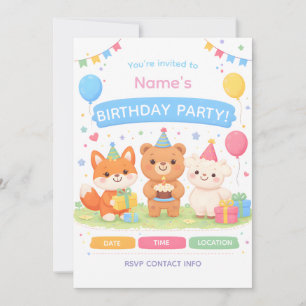 Convite de Aniversário de Crianças Fofo   Nascimen