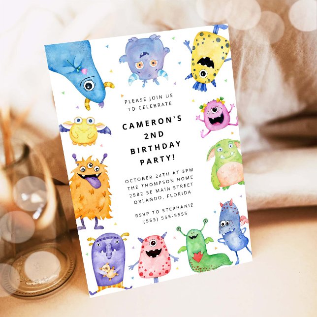 Convite de Aniversário de Crianças Monstrinho Fofo (Criador carregado)