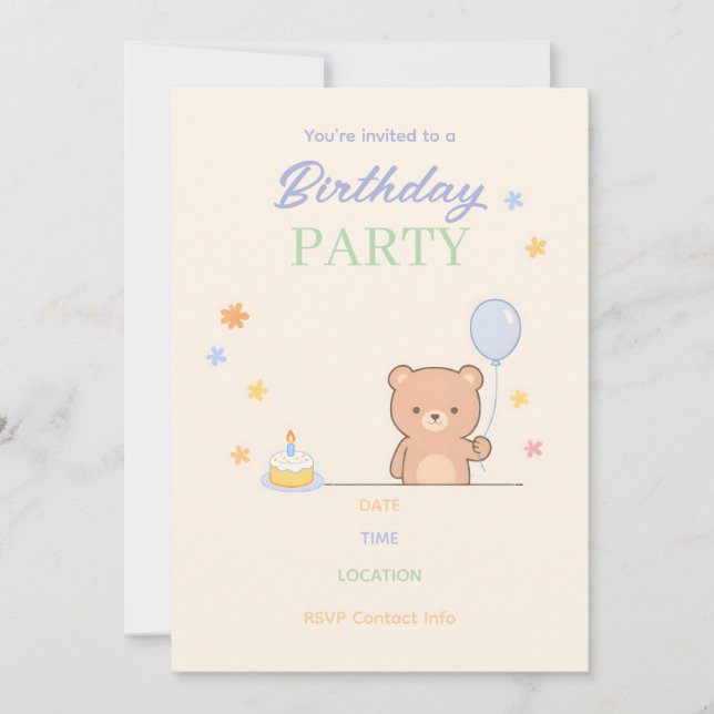 Convite de Aniversário de Crianças Pastel Fofo | M (Frente)