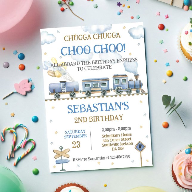 Convite de Aniversário de Crianças Trem de Brinque (Criador carregado)