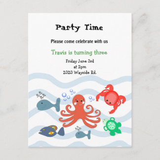Convite de Aniversário de Criaturas Marinhas