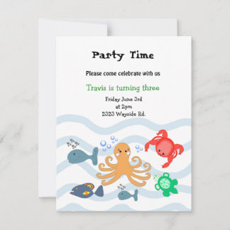 Convite de Aniversário de Criaturas Marinhas