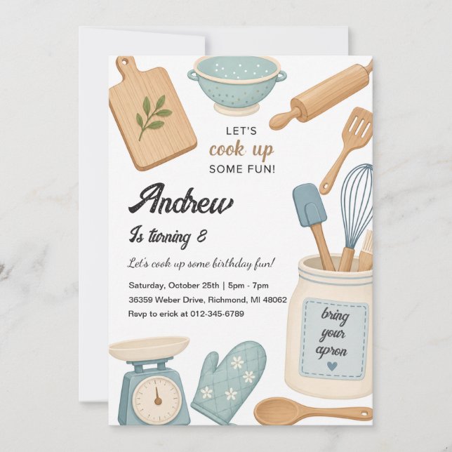 Convite de Aniversário de Culinária de Chef Pessoa (Frente)