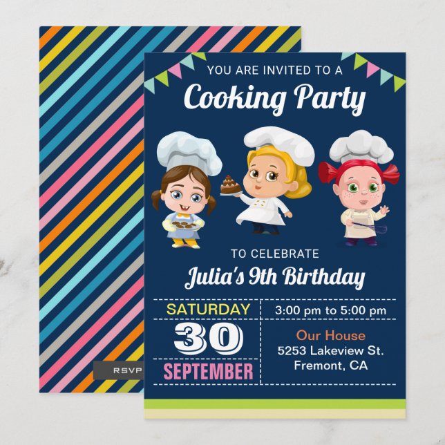 Convite de Aniversário de Culinária para Crianças  (Frente/Verso)