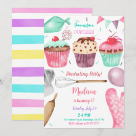 Convite de aniversário de cupcake