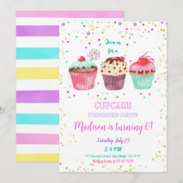 Convite de aniversário de cupcake
