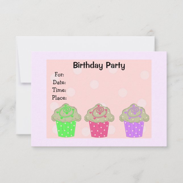 Convite de Aniversário de Cupcake Coberta com Glac (Frente)