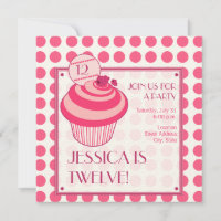 Convite de aniversário de Cupcake de framboesa