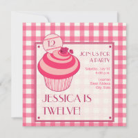 Convite de aniversário de Cupcake de framboesa