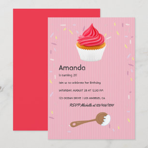 convite de aniversário de Cupcake Rosa