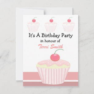 Convite de Aniversário de Cupcake Rosa