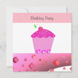 Convite de Aniversário de Cupcake Rosa