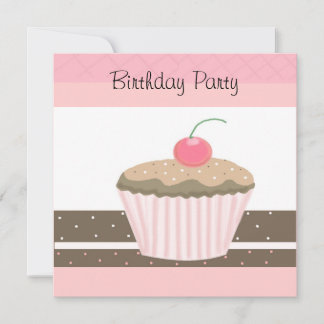 Convite de Aniversário de Cupcake Rosa e Chocolate