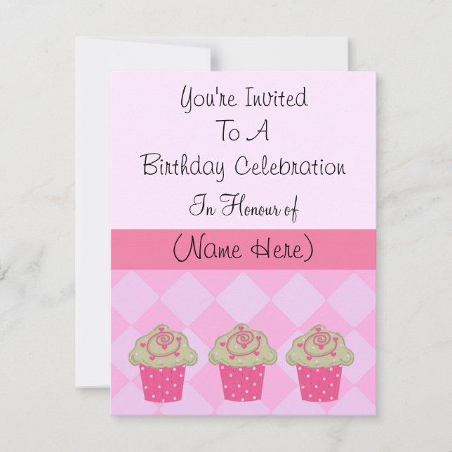 Convite de Aniversário de Cupcake Rosa Elegante (Frente)