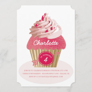 Convite de aniversário de Cupcake Rosa para Menin