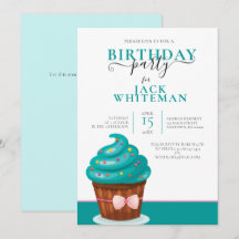 CONVITE DE ANIVERSÁRIO DE CUPCAKE TEAL FESTIVO
