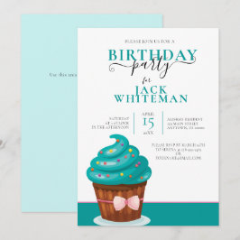 CONVITE DE ANIVERSÁRIO DE CUPCAKE TEAL FESTIVO