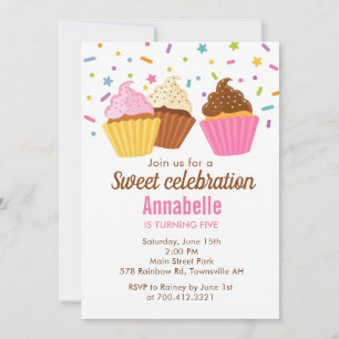 Convite de Aniversário de Cupcakes com confeitos