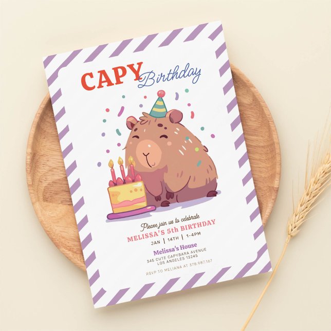 Convite de Aniversário de Cute Capybara (Criador carregado)