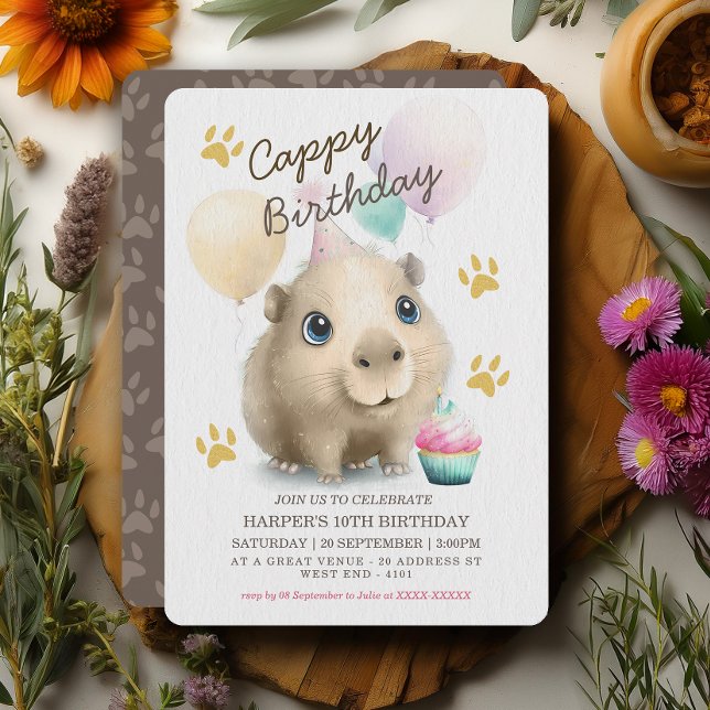 Convite de Aniversário de Cute Capybara (Say “Cappy Birthday!” with the cutest party invite ever! )