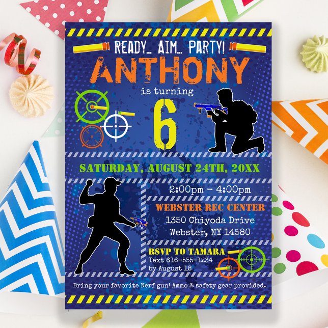 Convite de aniversário de Dart Blaster Boys Party (Criador carregado)