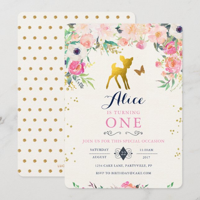 Convite de aniversário de Deer (Frente/Verso)