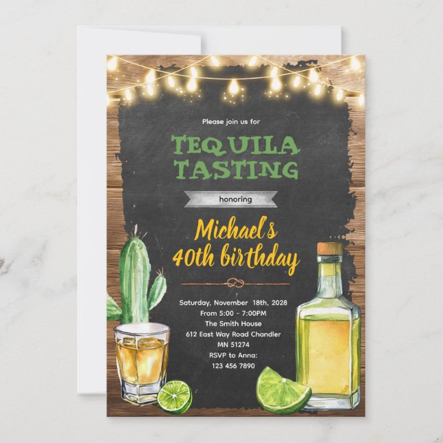 convite de aniversário de degustação de tequila (Frente)