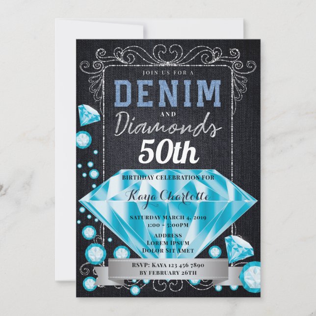 Convite de Aniversário de Denim e Ouros (Frente)