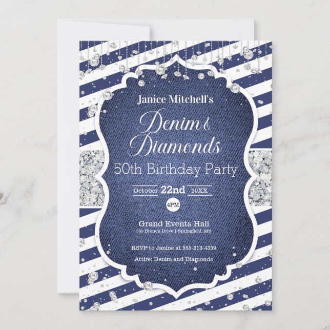 Convite de Aniversário de Denim e Ouros (Frente)