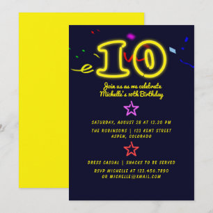 Convite de Aniversário de Dez Anos com Letreiro de