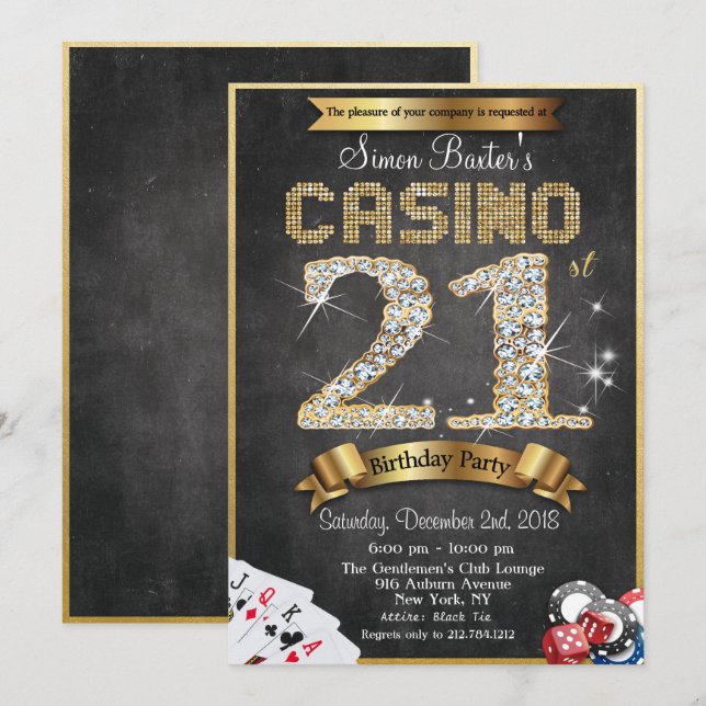 Convite de Aniversário de Diamante Dourado Casino  (Frente/Verso)