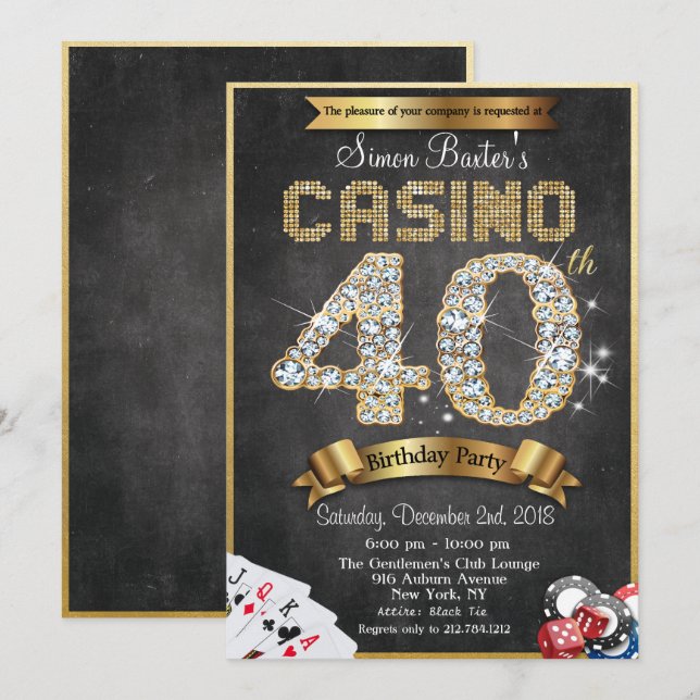 Convite de Aniversário de Diamante Dourado de 40 a (Frente/Verso)
