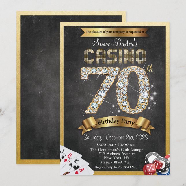 Convite de Aniversário de Diamante Dourado de 70 a (Frente/Verso)