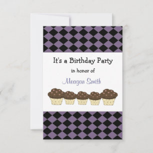 Convite de Aniversário de Diamante Preto e Roxo