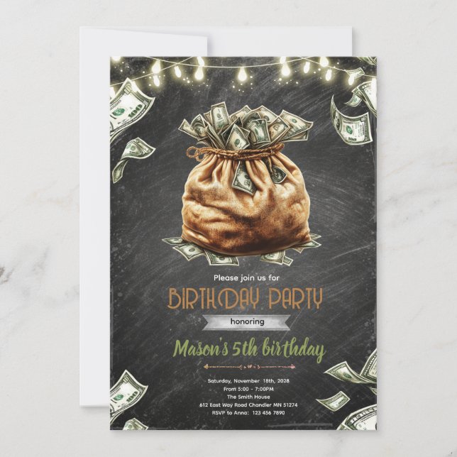 Convite de aniversário de dinheiro em espécie moed (Frente)