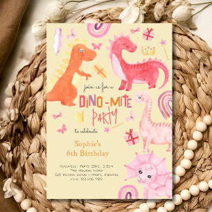 Convite de aniversário de dino cor-de-rosa-dino