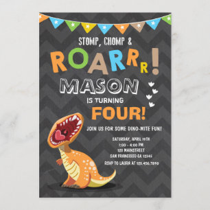 CONVITE DE ANIVERSÁRIO de Dino do Dinossaur ROAR