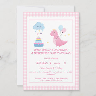 Convite de Aniversário de Dino-Mite Rosa