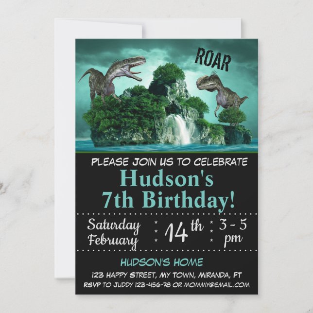 convite de aniversário de dinossauro (Frente)