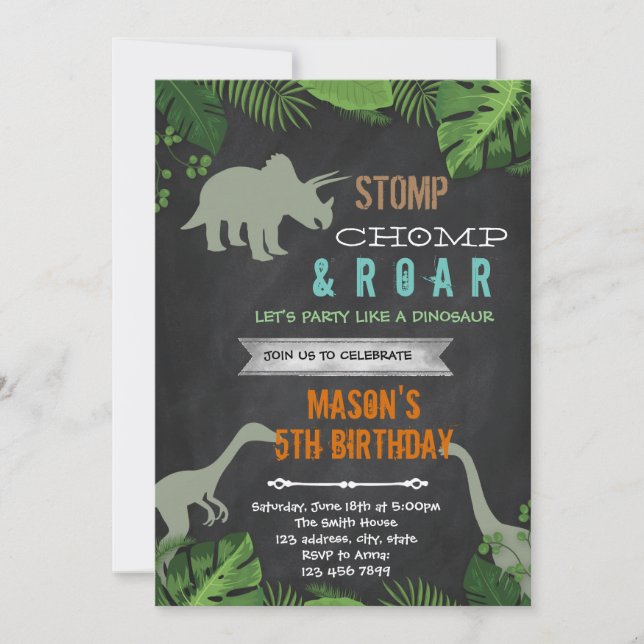 Convite de aniversário de dinossauro (Frente)
