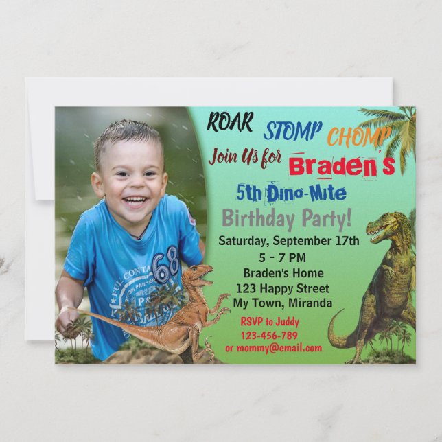 Convite de aniversário de dinossauro (Frente)