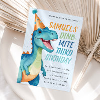 Convite de aniversário de Dinossauro Azul